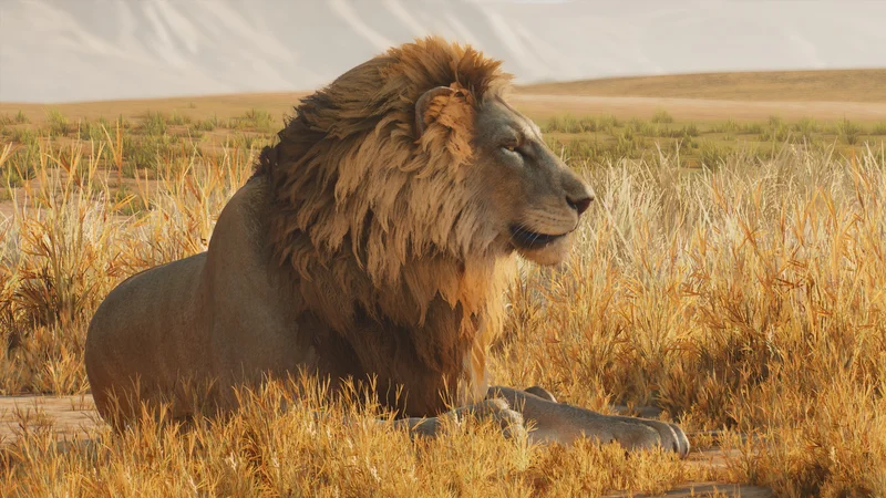 African lion pride resting on the grassland in Planet Zoo 2